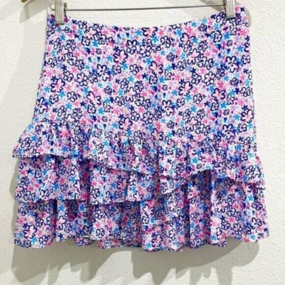 New Lilly Pulitzer Preppy Floral Mini Skirt Ruffle Preppy Feminine Resort - Picture 2 of 9